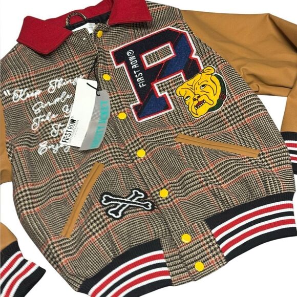 🔥 NWT FIRST ROW GLENCHECK LETTERMAN VARSITY retro plaid JACKET size small - Picture 3 of 10